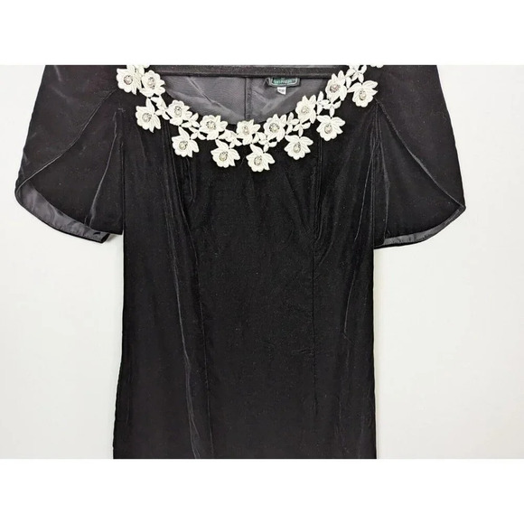 Vintage 90 CACHET BARI PROTAS 9/10 Velvet Dress Floral Lace Pearls Embellished - Picture 7 of 12
